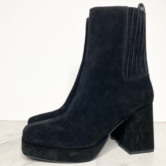 New! Blondo Rozalie Square Toe Black Suede Heeled Boot 9M